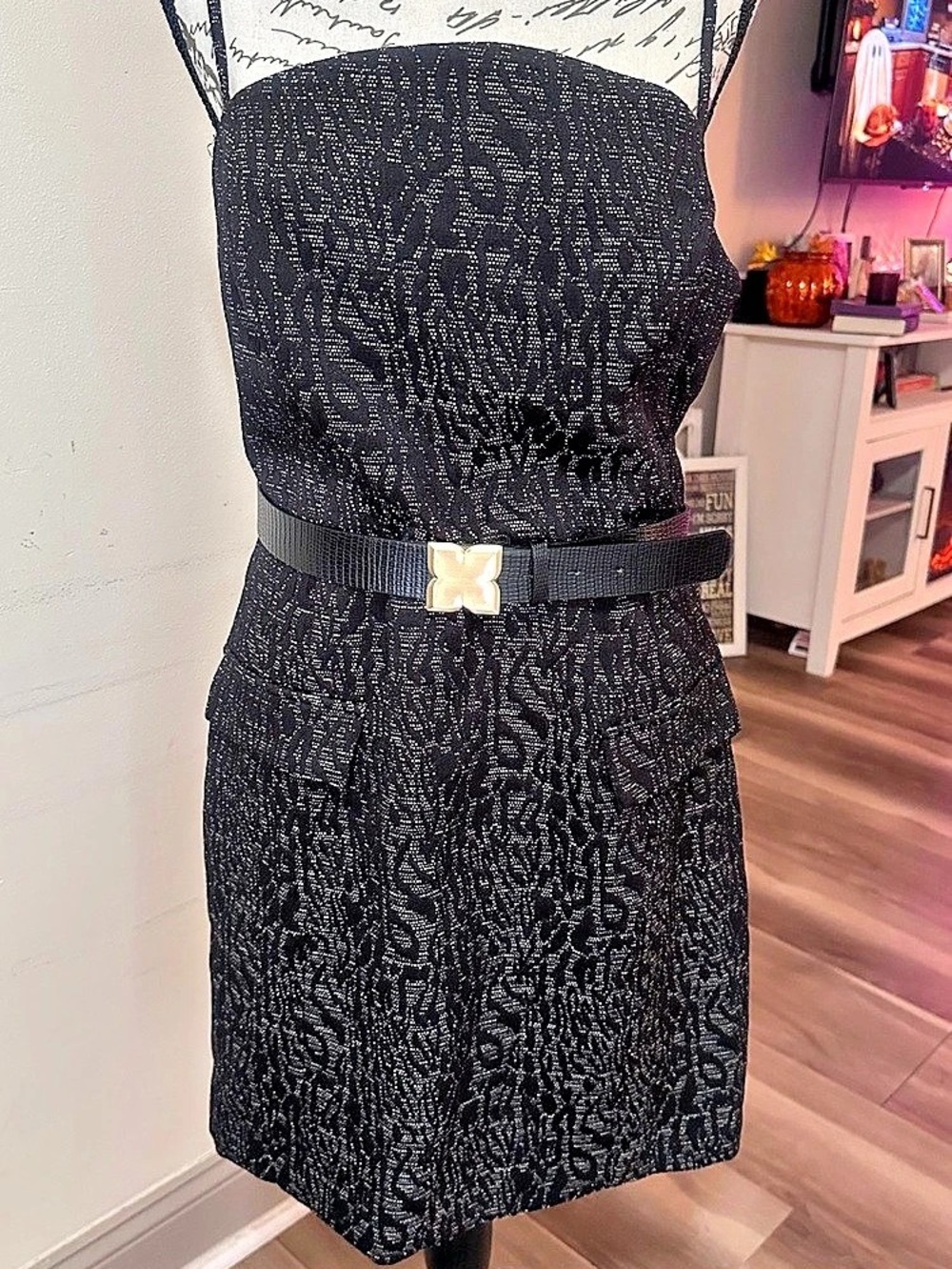 BCBG Mini Dress Black & Silver Size 14 NWT